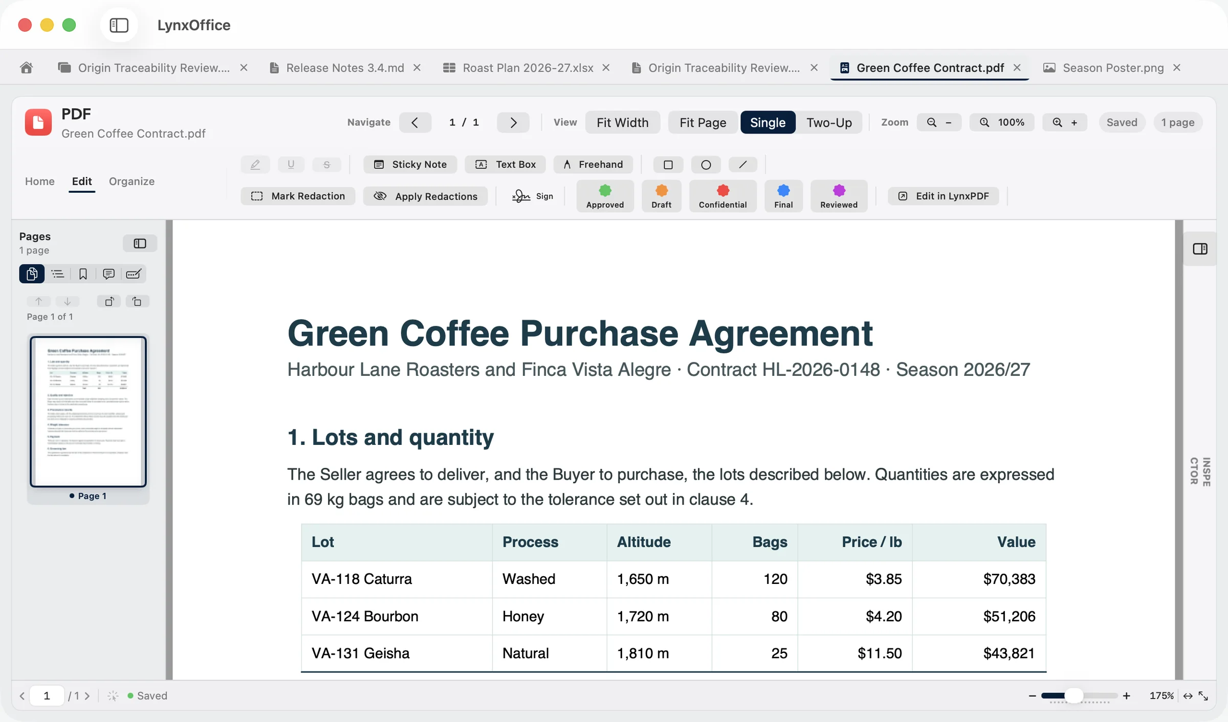 The markup tools, on a contract