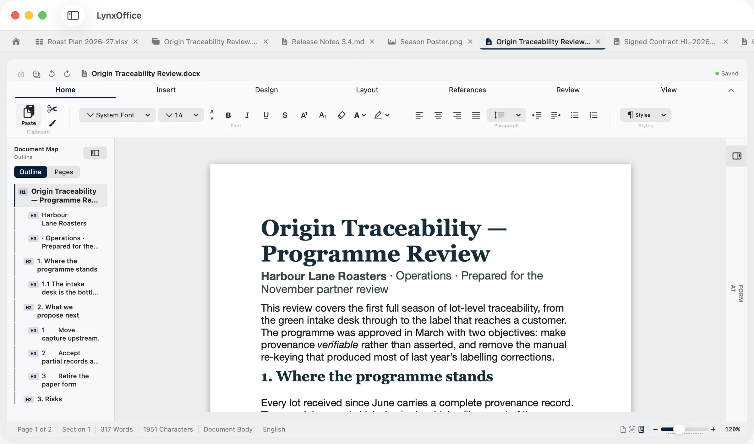 A .docx with a table, on the multi-page layout